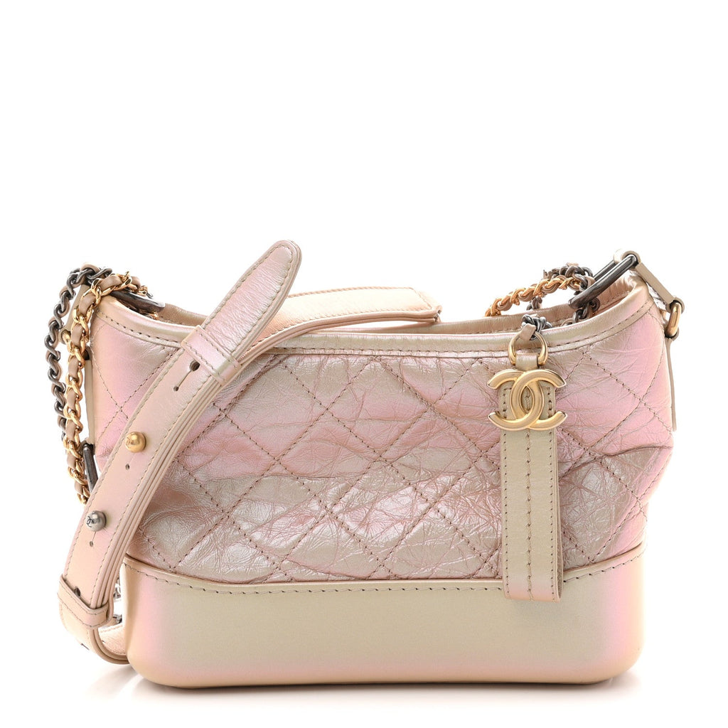 Iridescent Aged Calfskin Quilted Small Gabrielle Hobo Light Pink