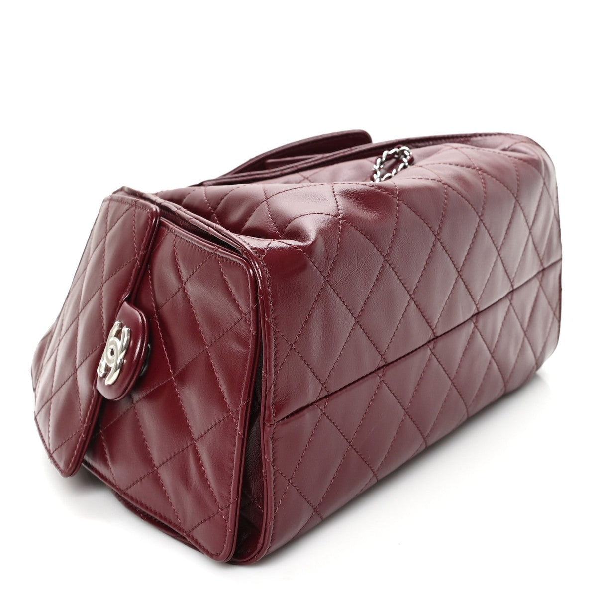 Shiny Crumpled Calfskin Quilted Small Chanel 25 Handbag Burgundy