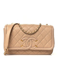 Caviar Quilted Small CC Filigree Flap Beige