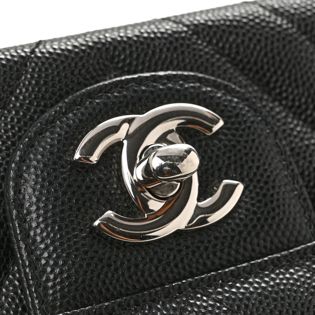 Caviar Chevron Quilted Mini Square Flap Black