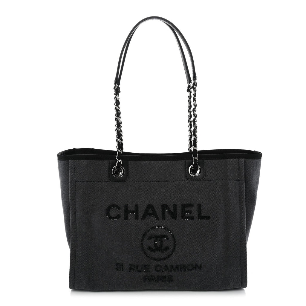 Canvas Sequin Small Deauville Tote Charcoal