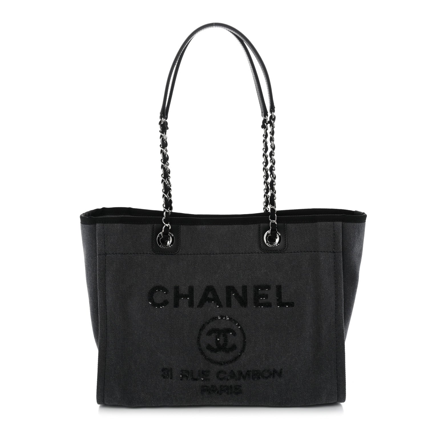 Canvas Sequin Small Deauville Tote Charcoal