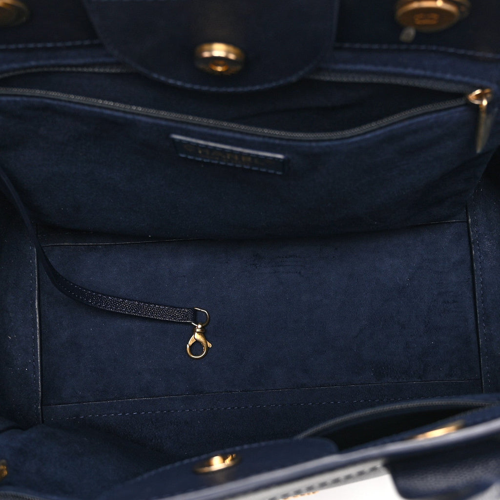 Caviar Small Studded Deauville Tote Navy