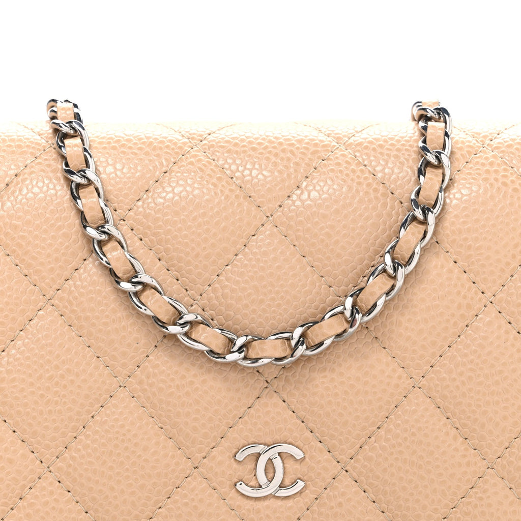 Caviar Quilted Wallet on Chain WOC Beige
