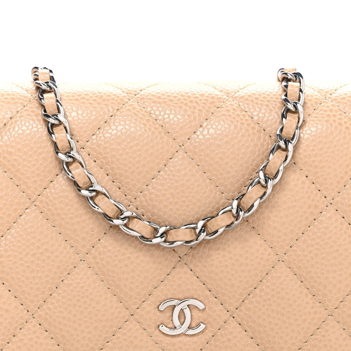 Caviar Quilted Wallet on Chain WOC Beige