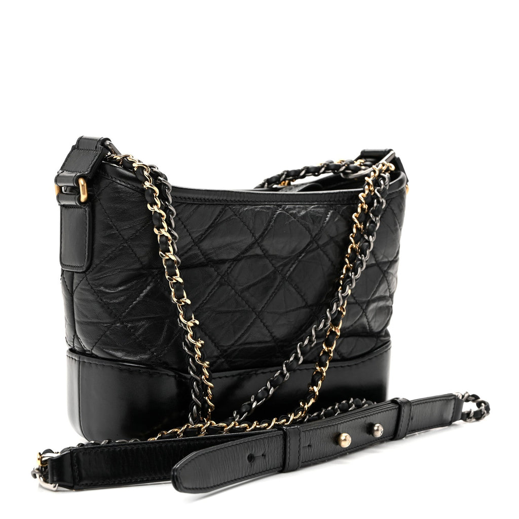 Aged Calfskin Quilted Small Gabrielle Hobo  Black