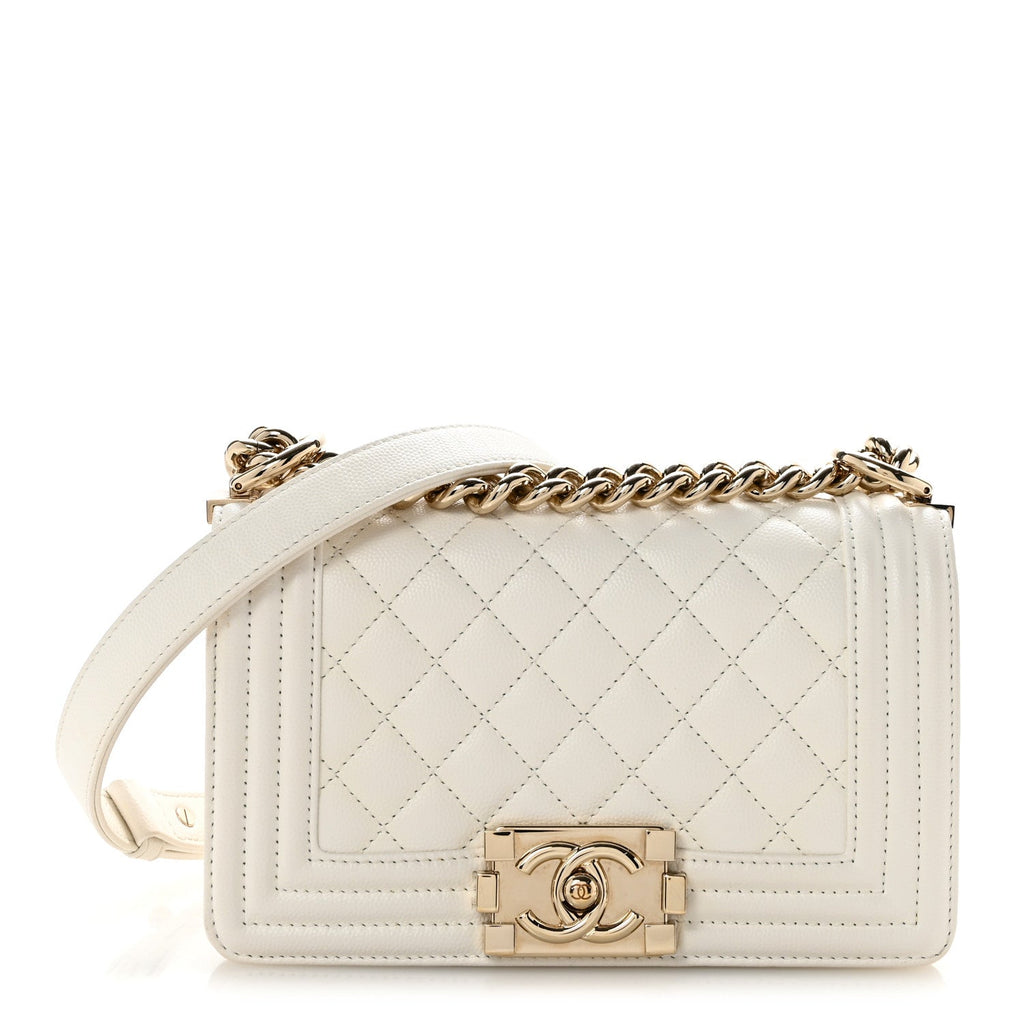 Caviar Quilted Small Boy Flap  White