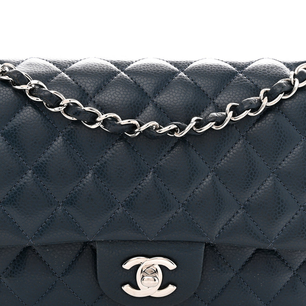 Caviar Quilted Medium Double Flap Navy