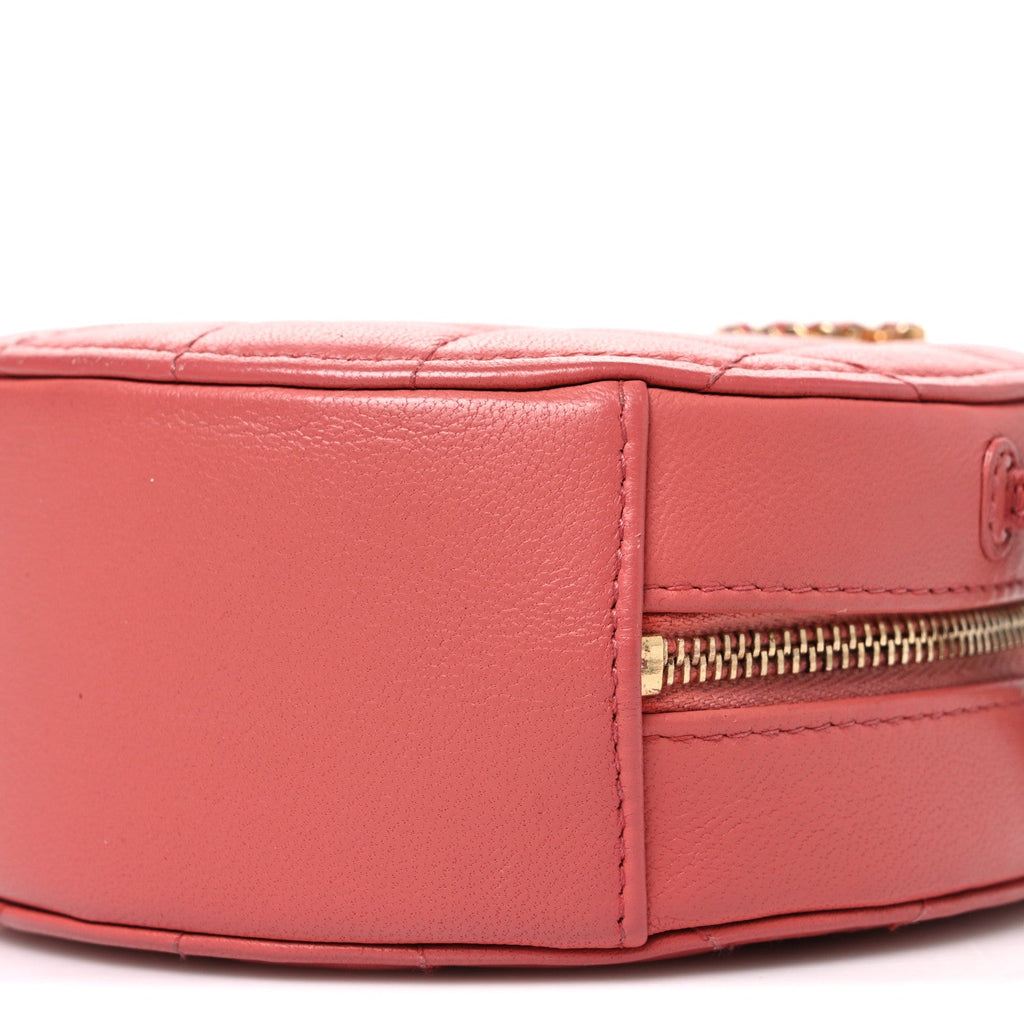 Goatskin Quilted Chanel 19 Round Clutch With Chain  Coral
