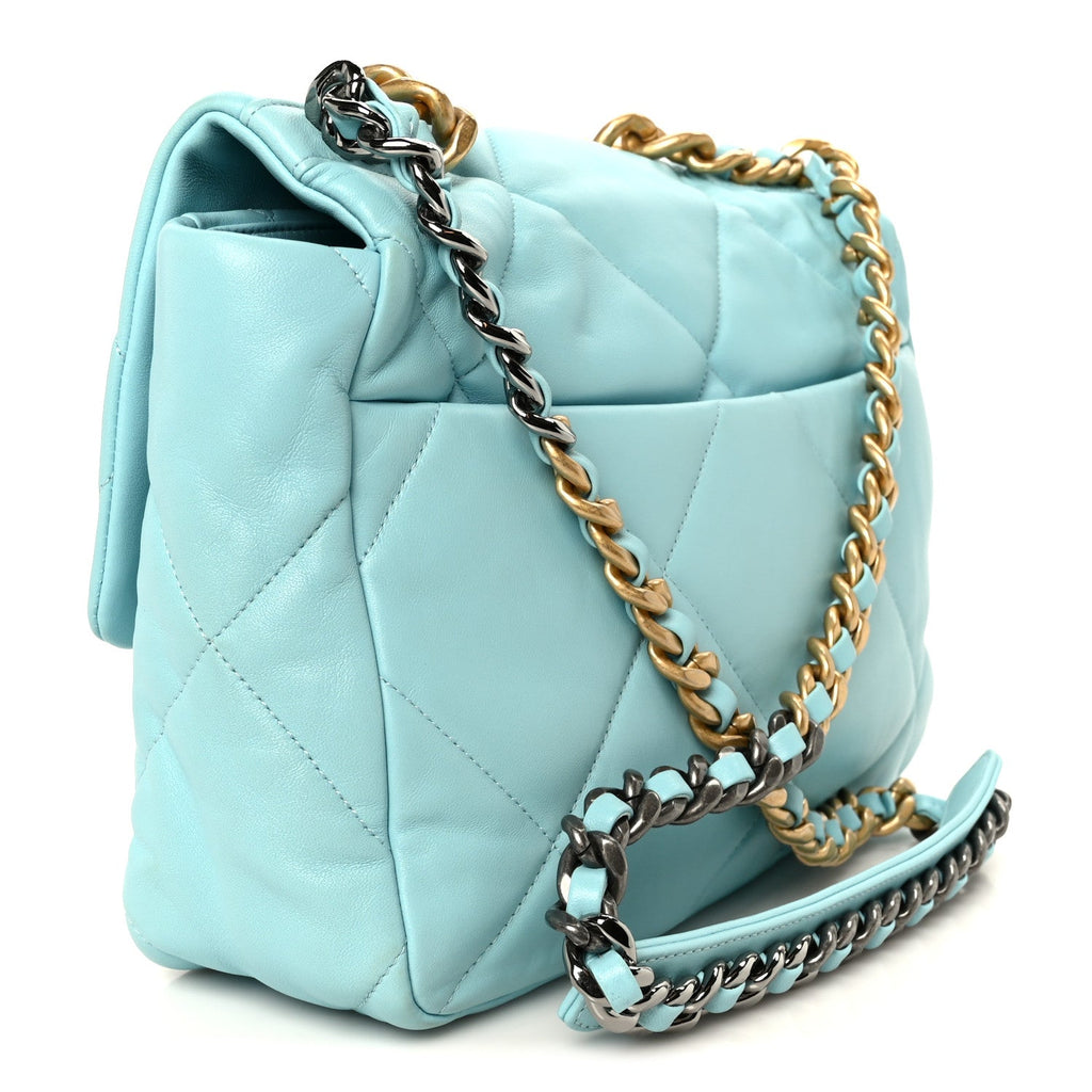Lambskin Quilted Large Chanel 19 Flap Light Blue