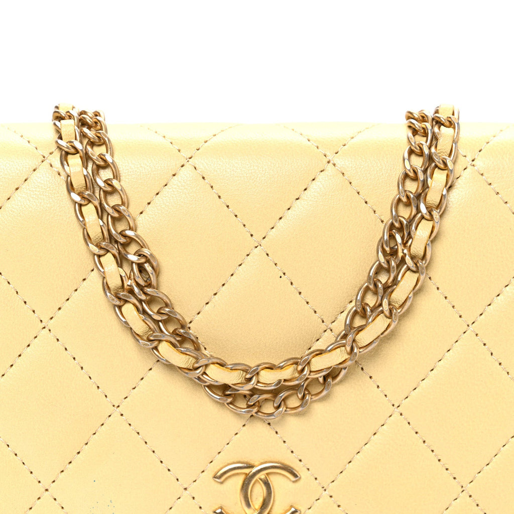 Lambskin Quilted Enamel Wallet On Chain WOC Yellow