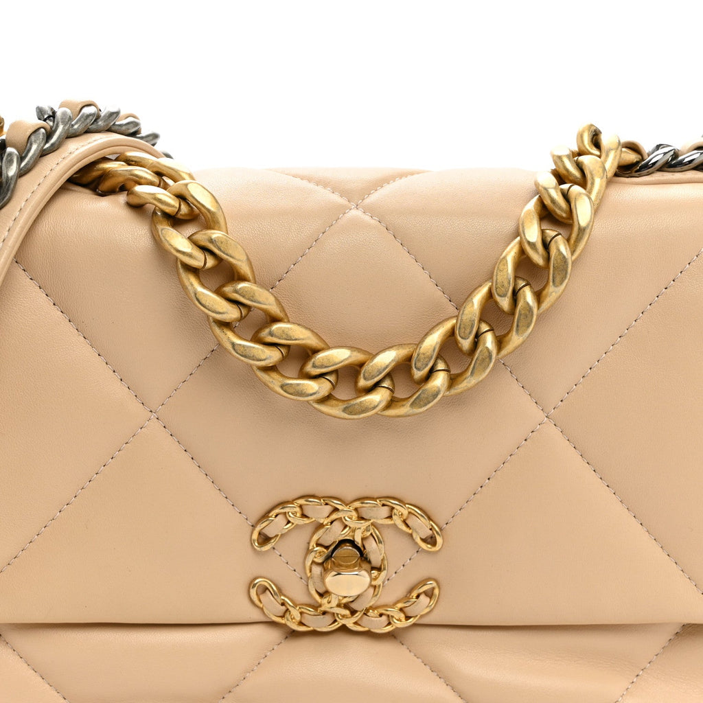 Lambskin Quilted Medium Chanel 19 Flap Light Beige