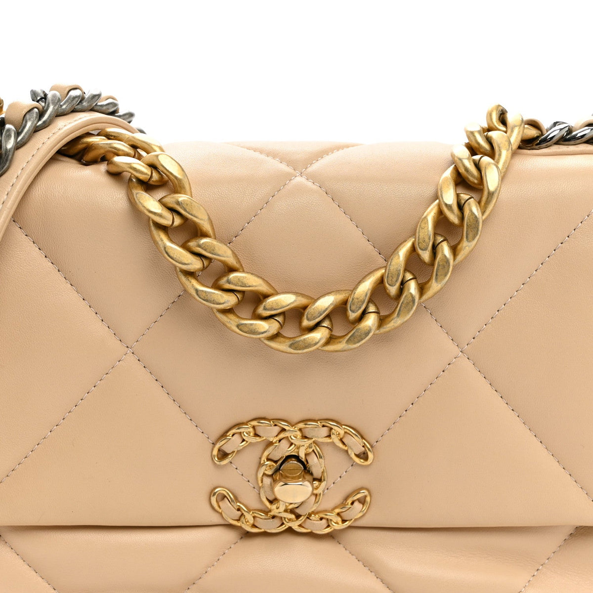 Lambskin Quilted Medium Chanel 19 Flap Light Beige