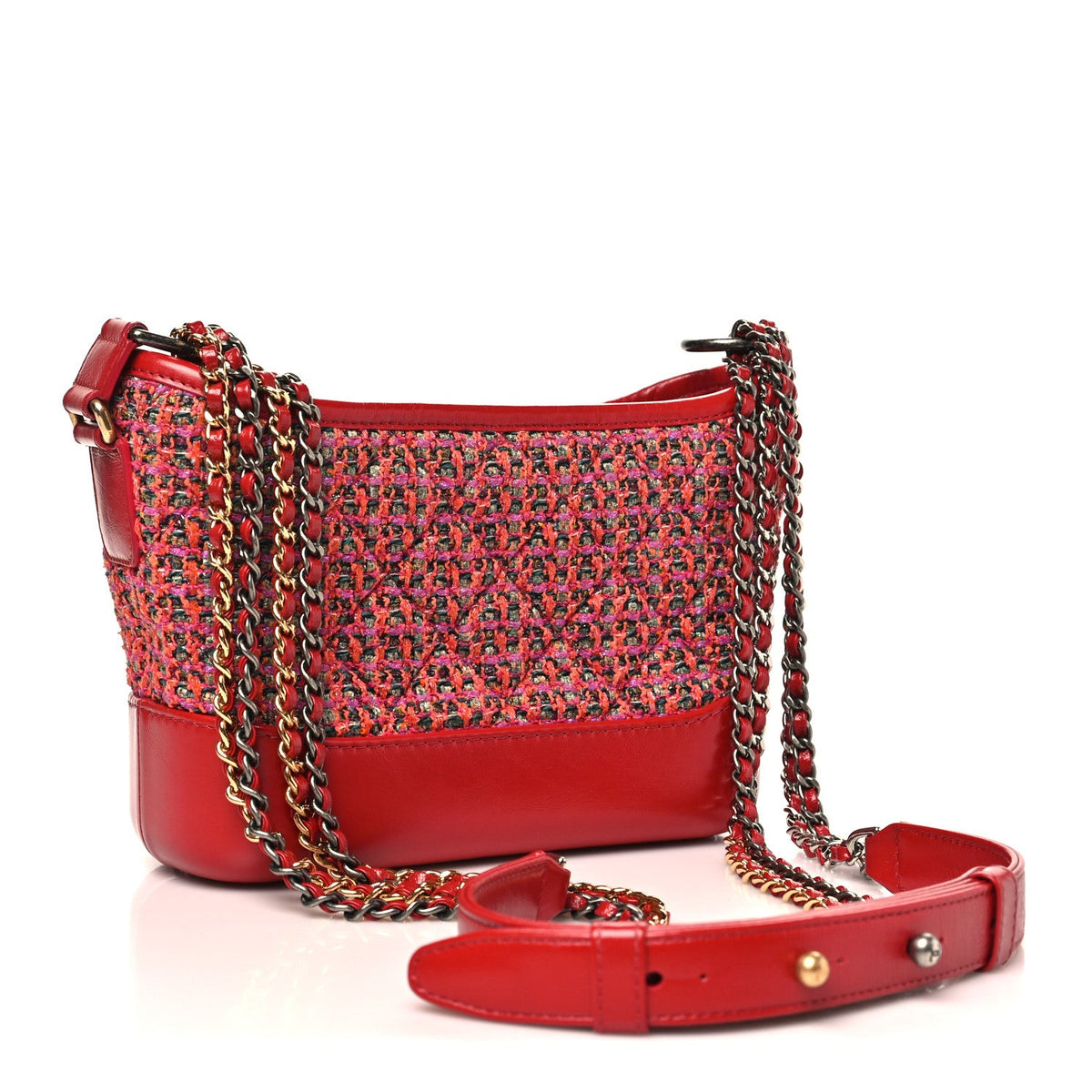 Tweed Calfskin Small Gabrielle Hobo Red Multicolor