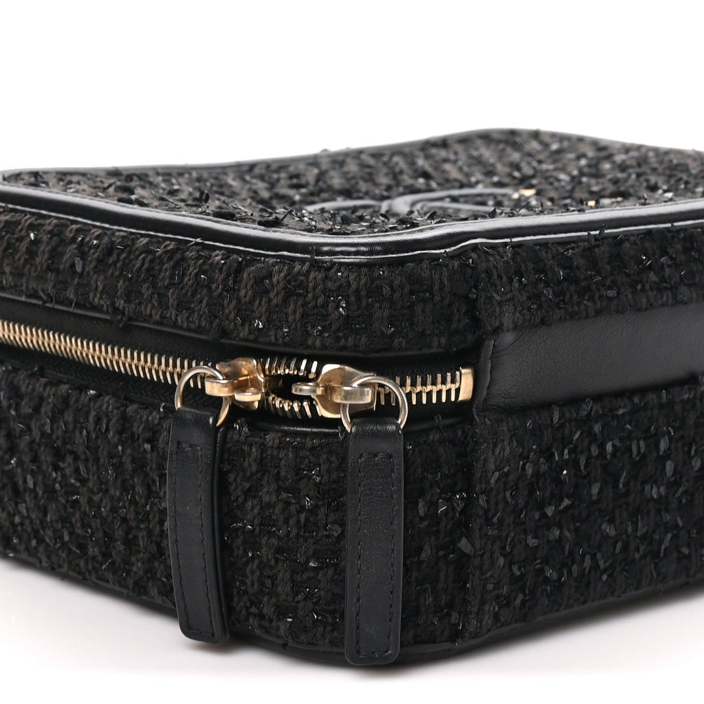 Tweed Quilted Medium CC Filigree Vanity Case Black
