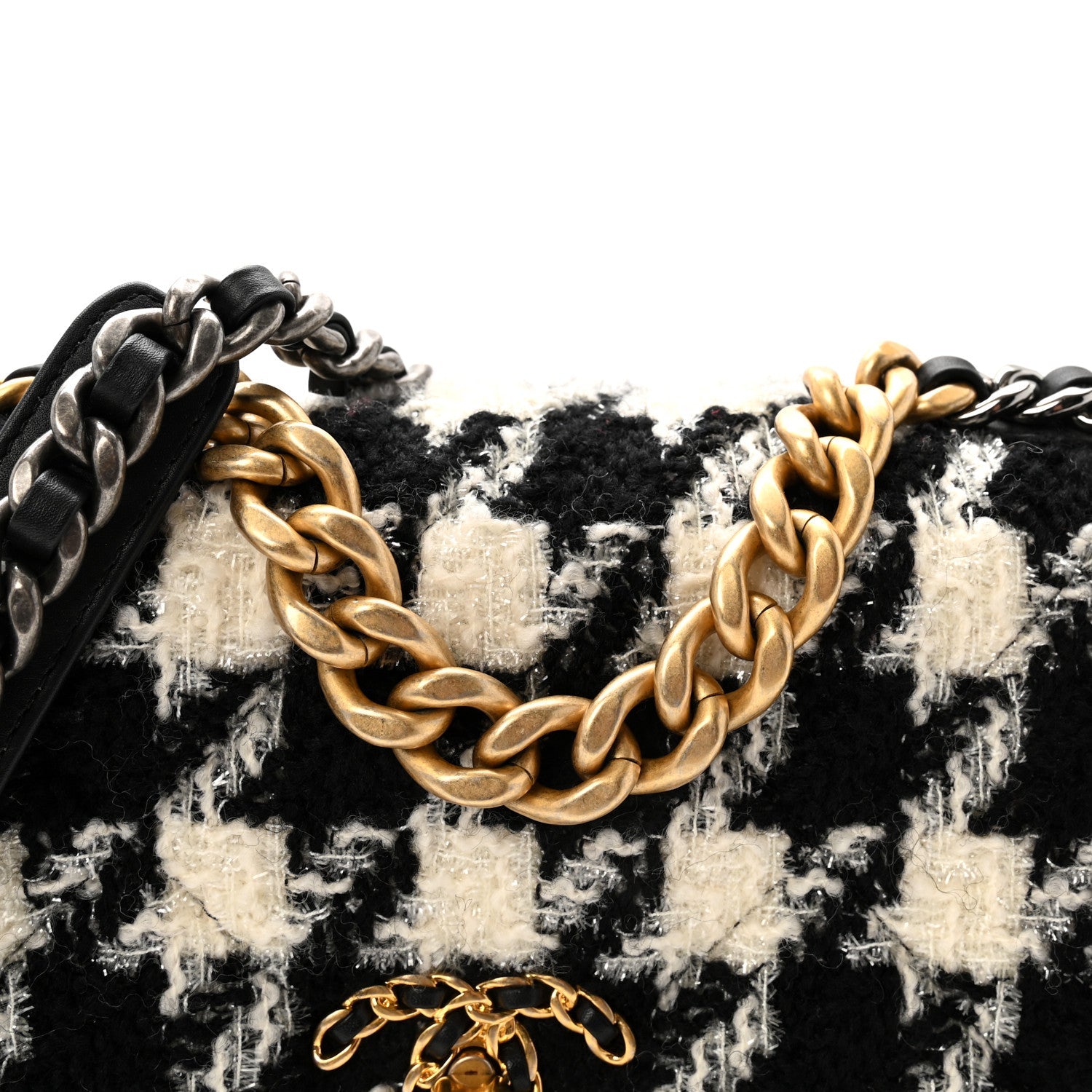 Tweed Quilted Medium Chanel 19 Flap Black Ecru White