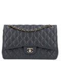 Lambskin Quilted Jumbo Double Flap Dark Grey