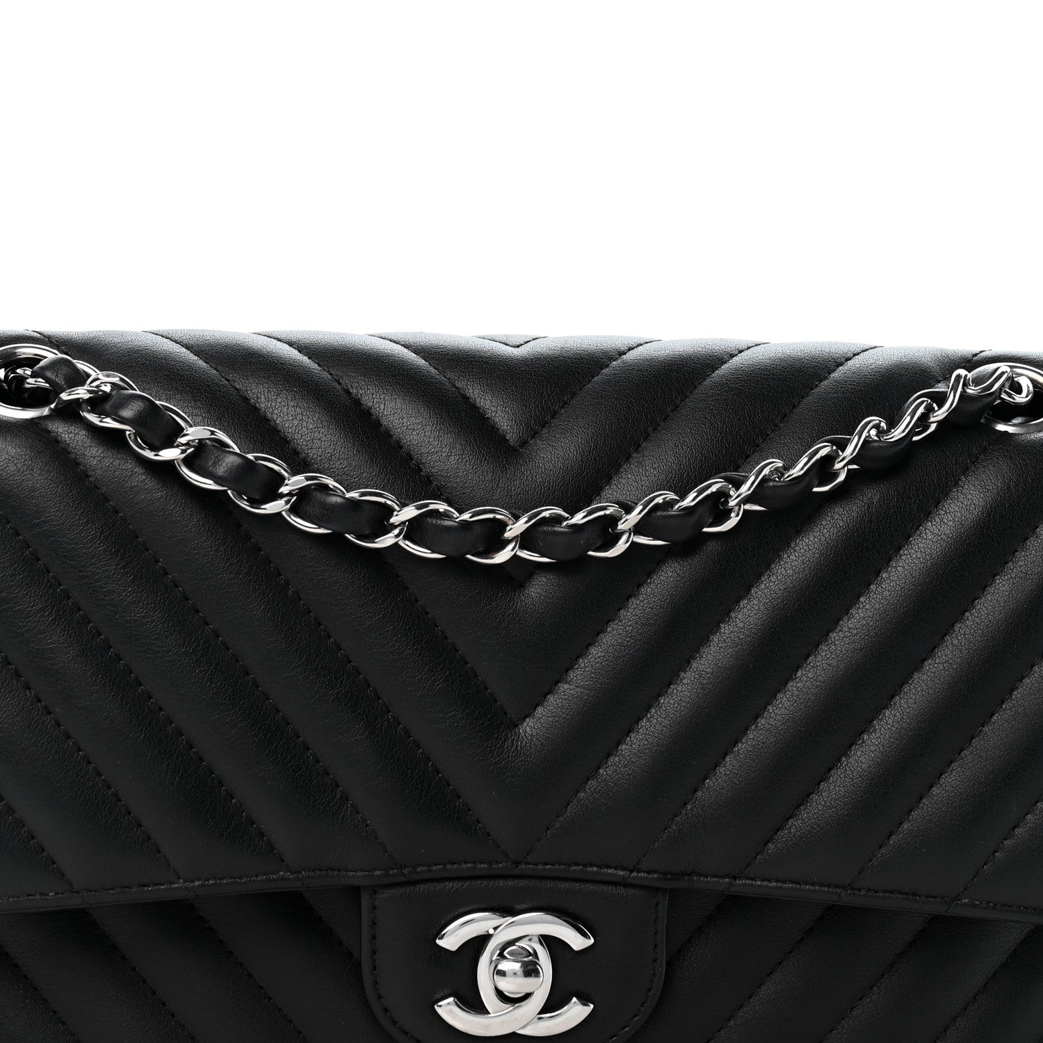 Lambskin Chevron Quilted Medium Double Flap Black