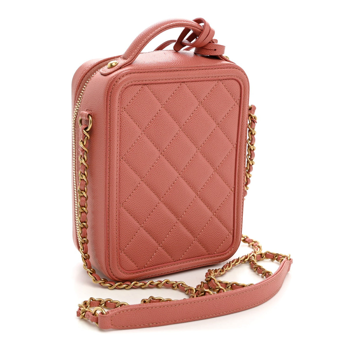 Caviar Quilted CC North South Filigree Vanity Case Pink