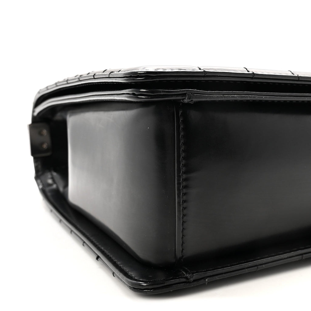 Glazed Calfskin Large Boy Flap Black