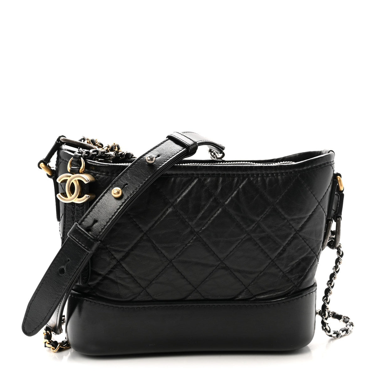 Aged Calfskin Quilted Small Gabrielle Hobo Black