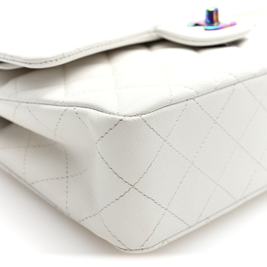 Caviar Quilted Rainbow CC Small Double Flap White