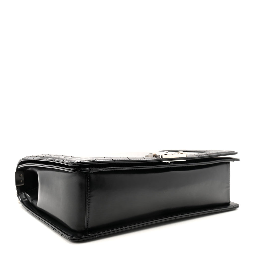 Glazed Calfskin Large Boy Flap Black