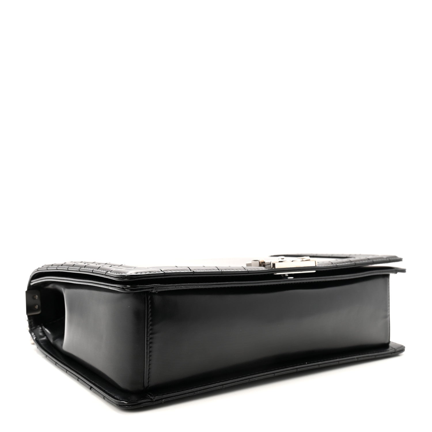 Glazed Calfskin Large Boy Flap Black