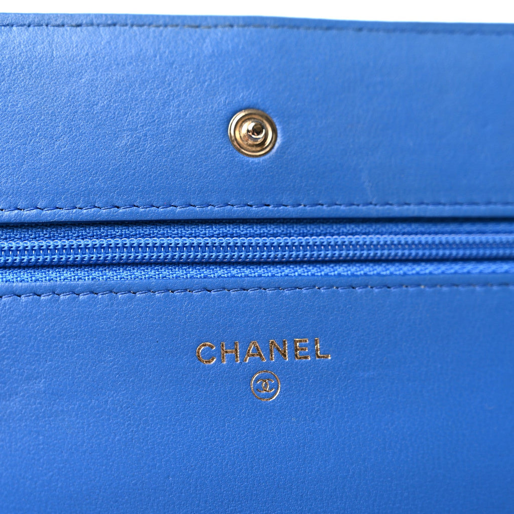 Lambskin Quilted Wallet On Chain WOC Blue