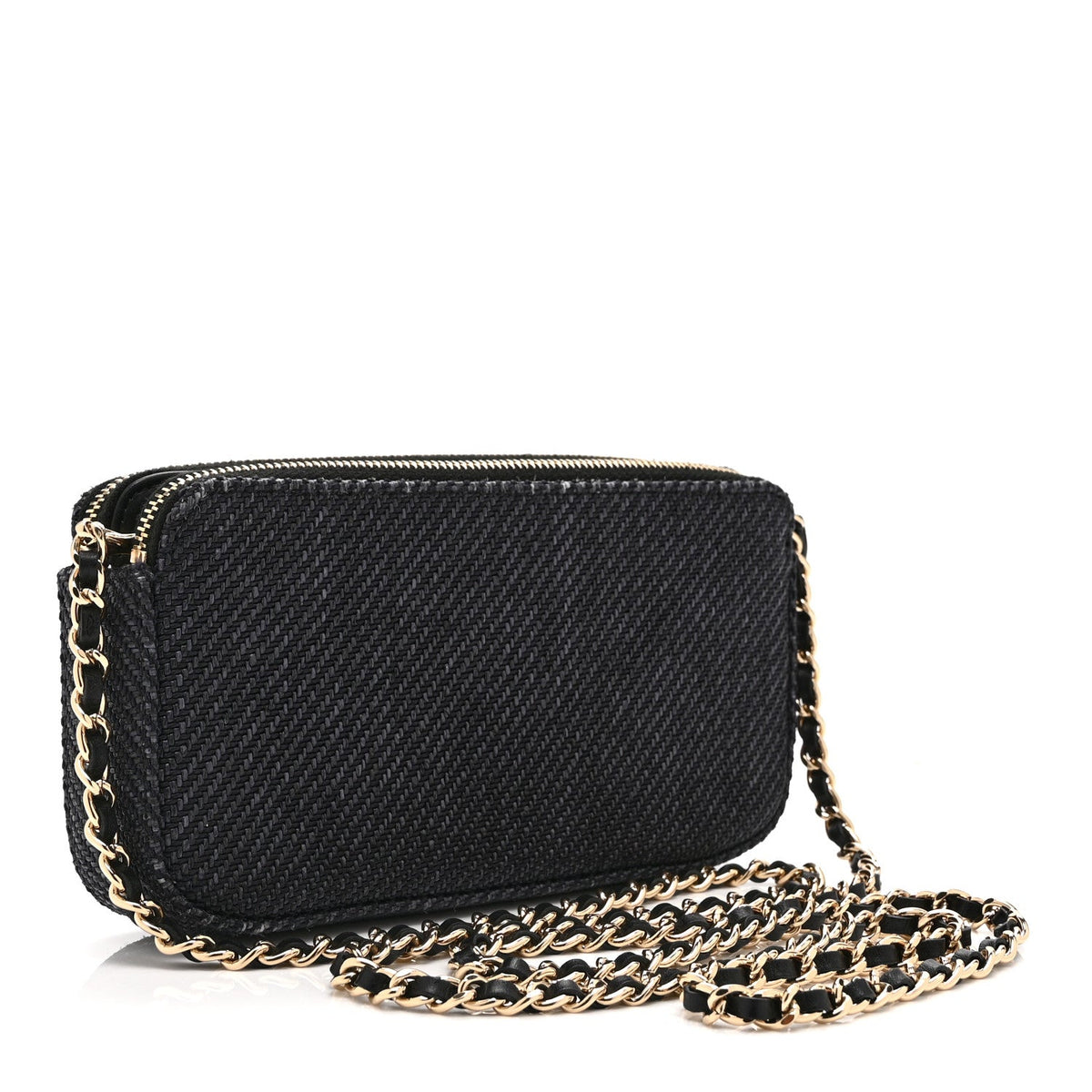 Lurex Straw Small Deauville Clutch With Chain Blue