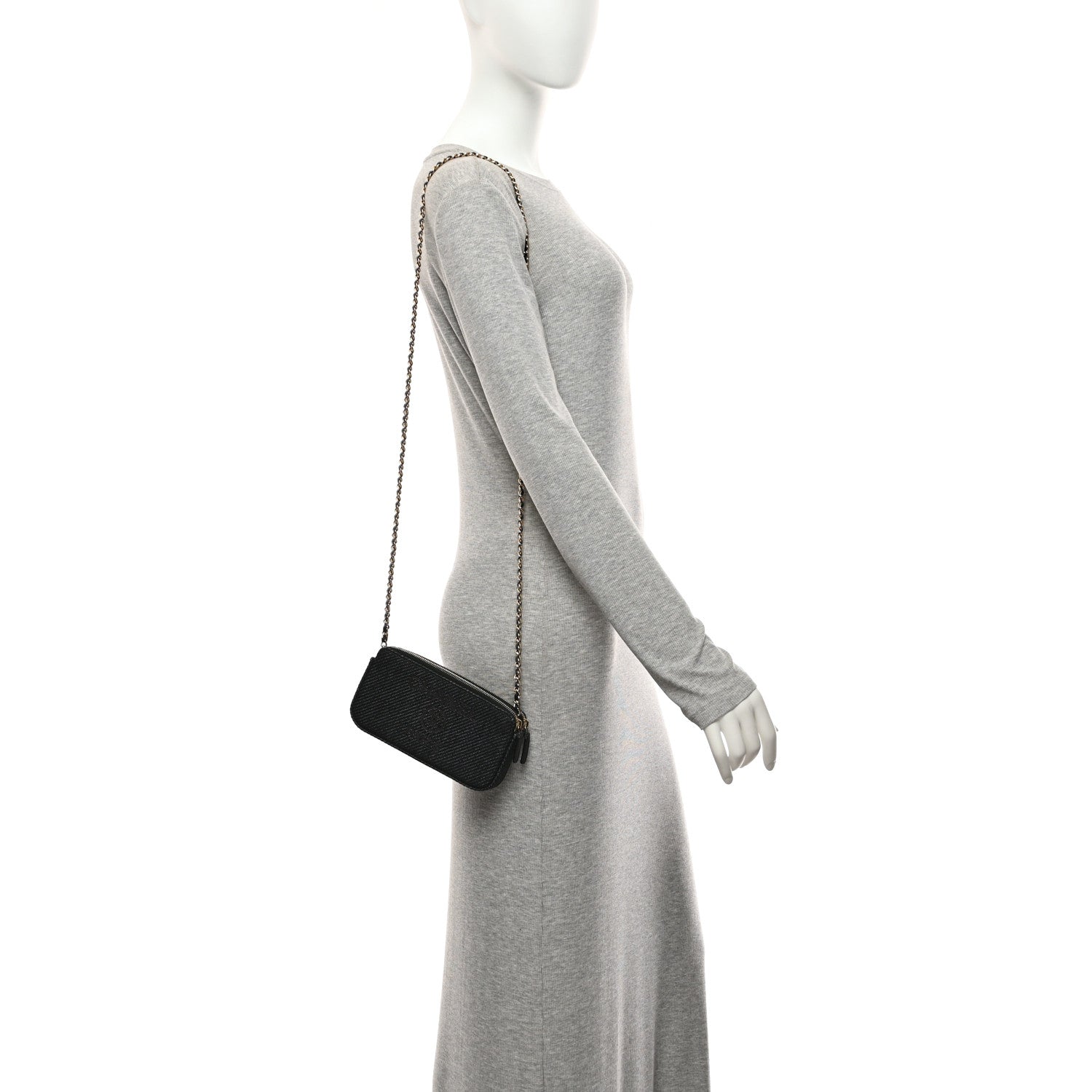 Lurex Straw Small Deauville Clutch With Chain Blue