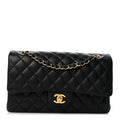 Lambskin Quilted Medium Double Flap Black