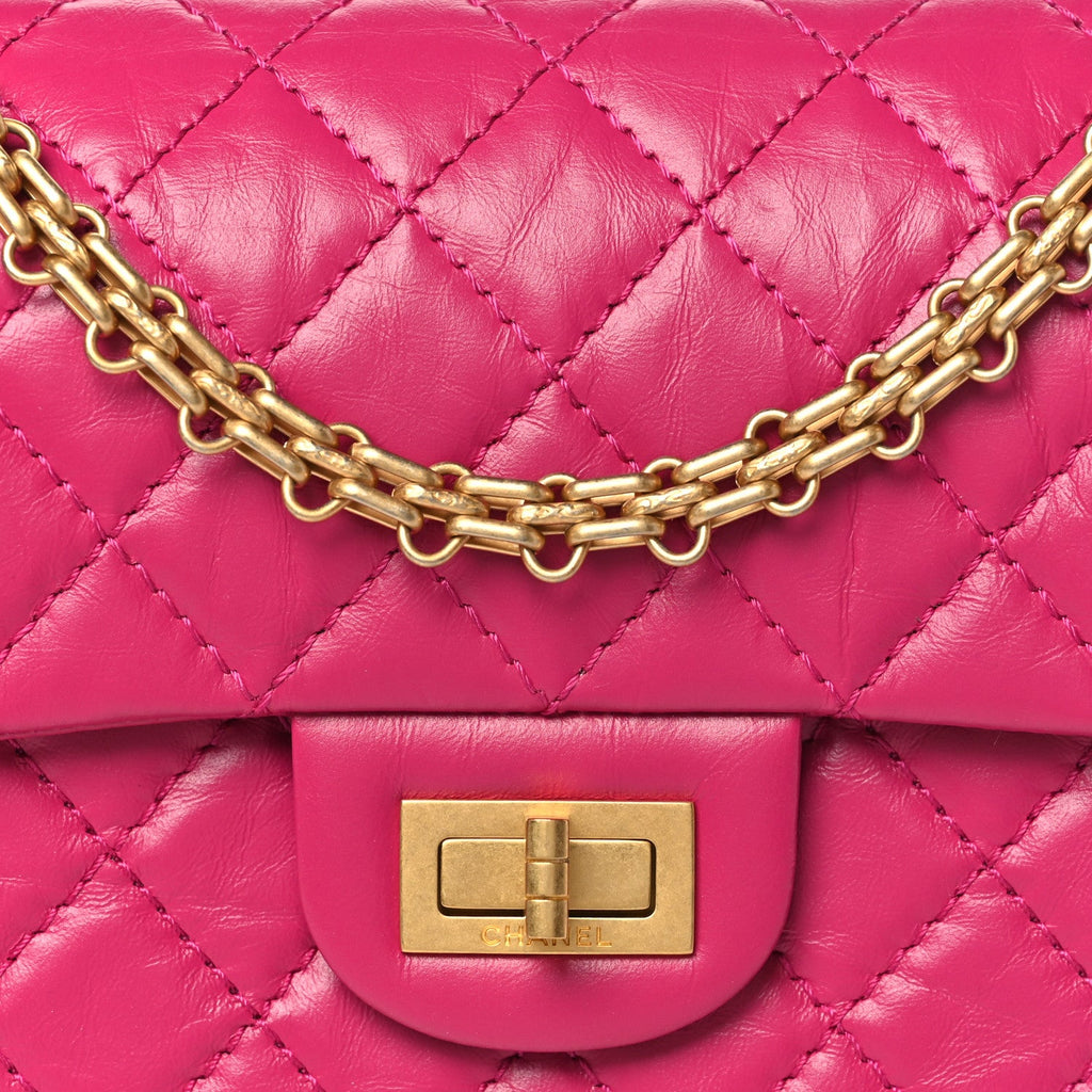 Aged Calfskin Quilted 2.55 Reissue Mini Flap Fuchsia