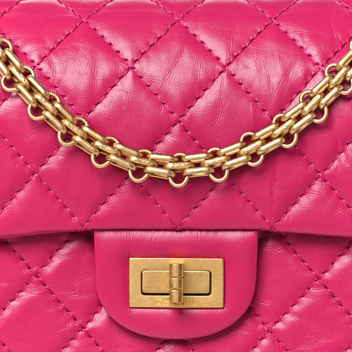 Aged Calfskin Quilted 2.55 Reissue Mini Flap Fuchsia