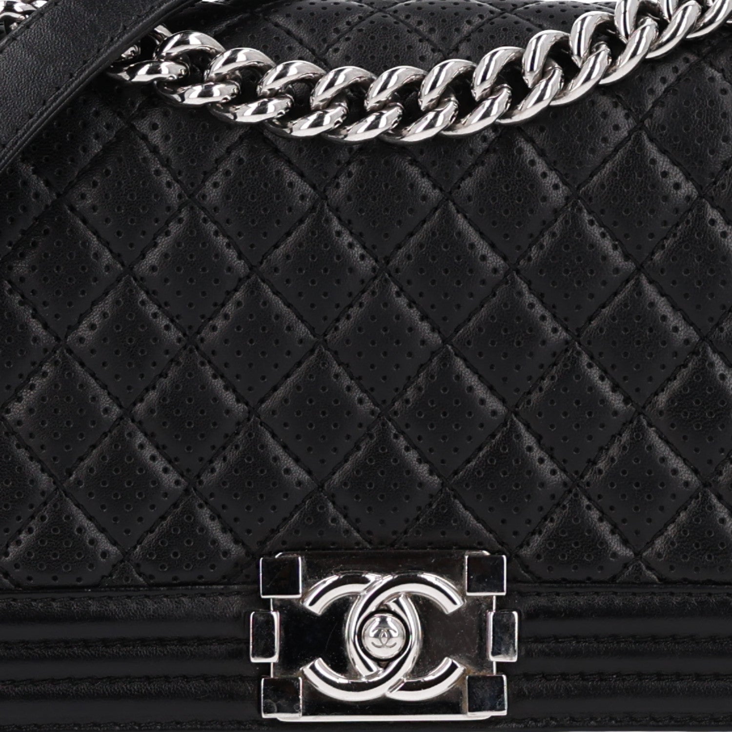 Lambskin Perforated Medium Boy Flap Black