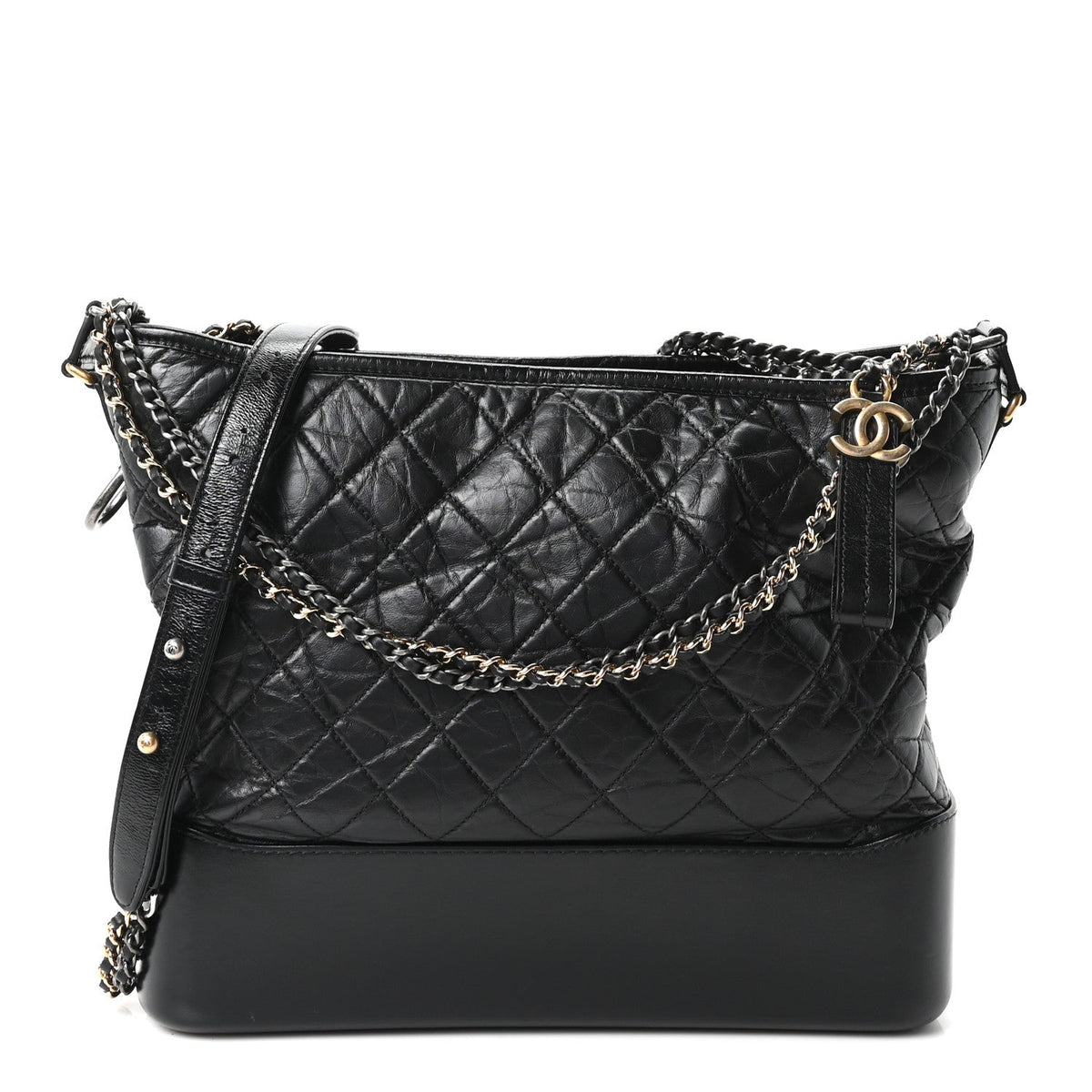 Aged Calfskin Quilted Large Gabrielle Hobo Black