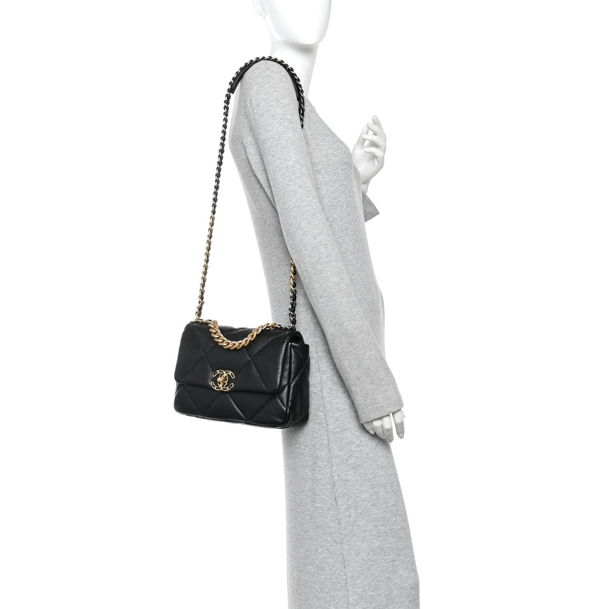 Lambskin Quilted Medium Chanel 19 Flap Black