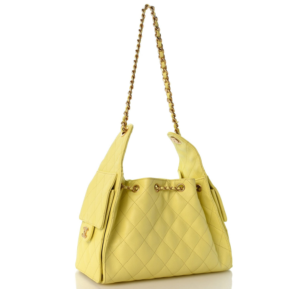 Caviar Quilted Small Chanel 25 Handbag Light Yellow
