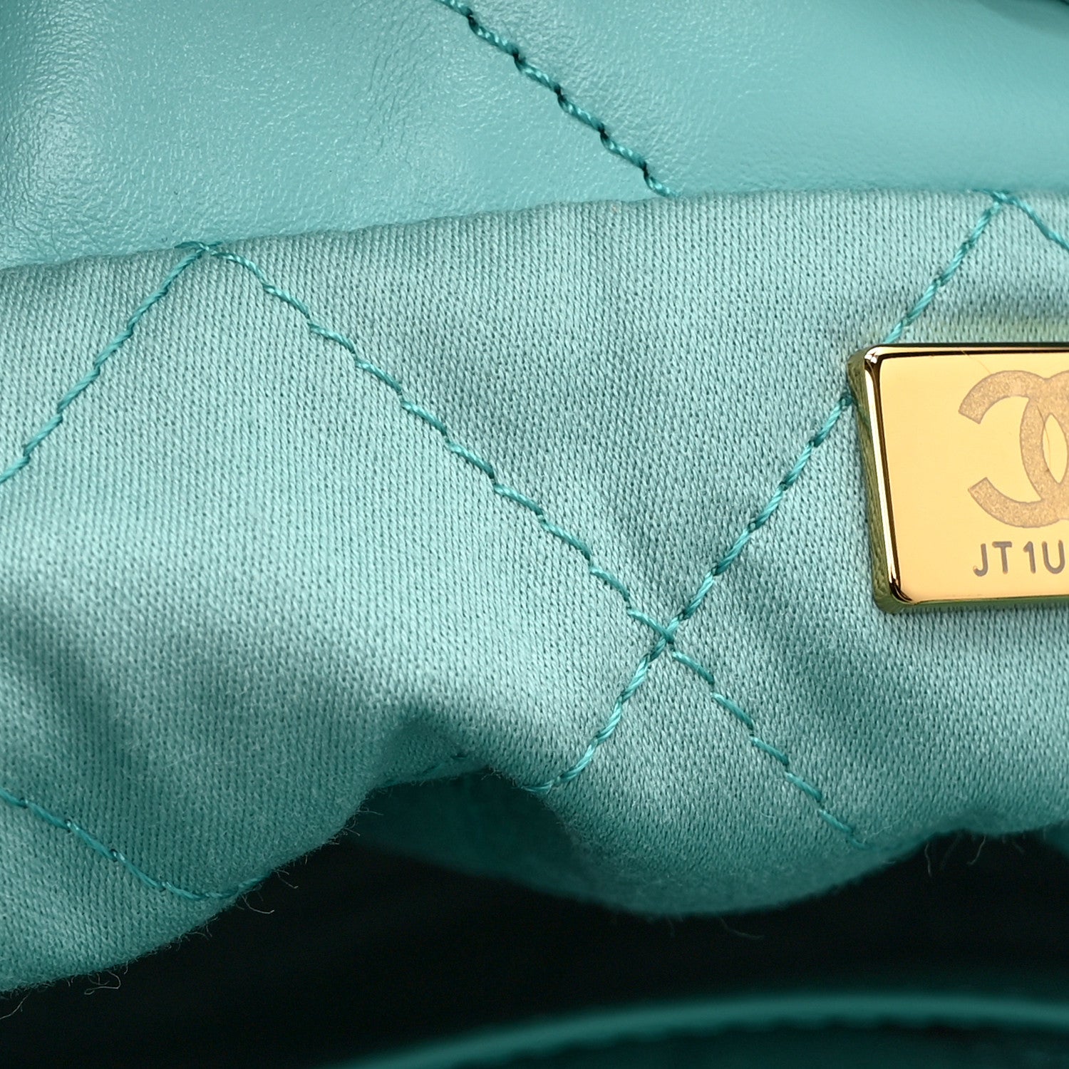 Shiny Calfskin Quilted Mini Chanel 22 Turquoise