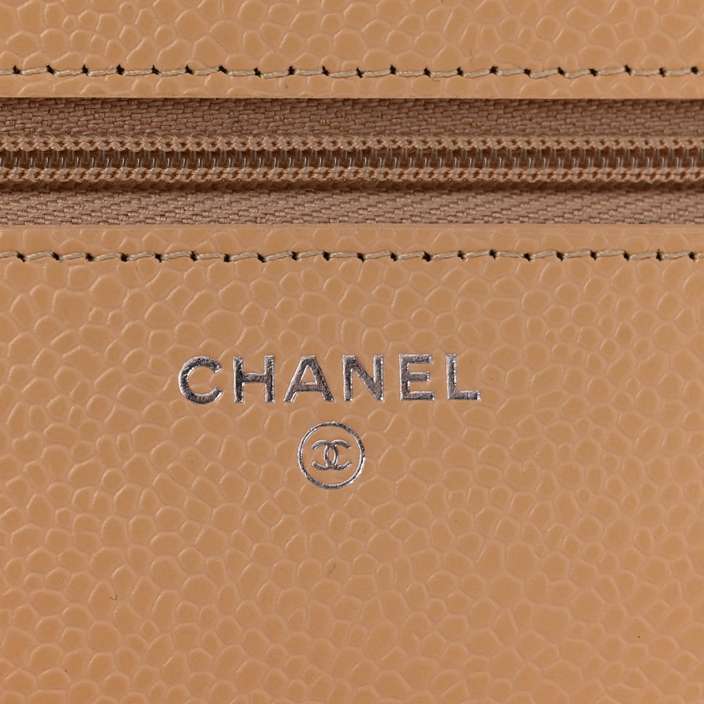 Caviar Quilted Wallet on Chain WOC Beige