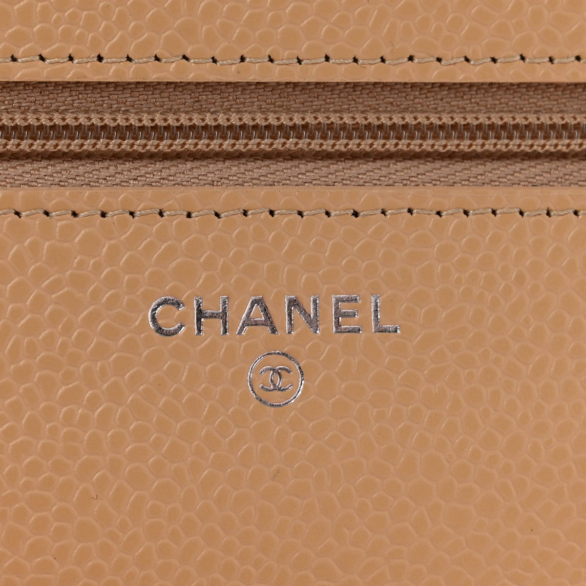 Caviar Quilted Wallet on Chain WOC Beige