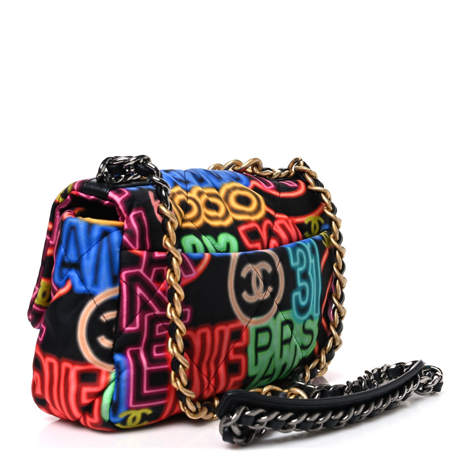 Fabric Quilted Neon Graffiti Medium Chanel 19 Flap Black Multicolor