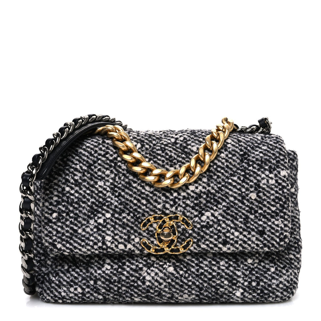 Tweed Quilted Medium Chanel 19 Flap Grey