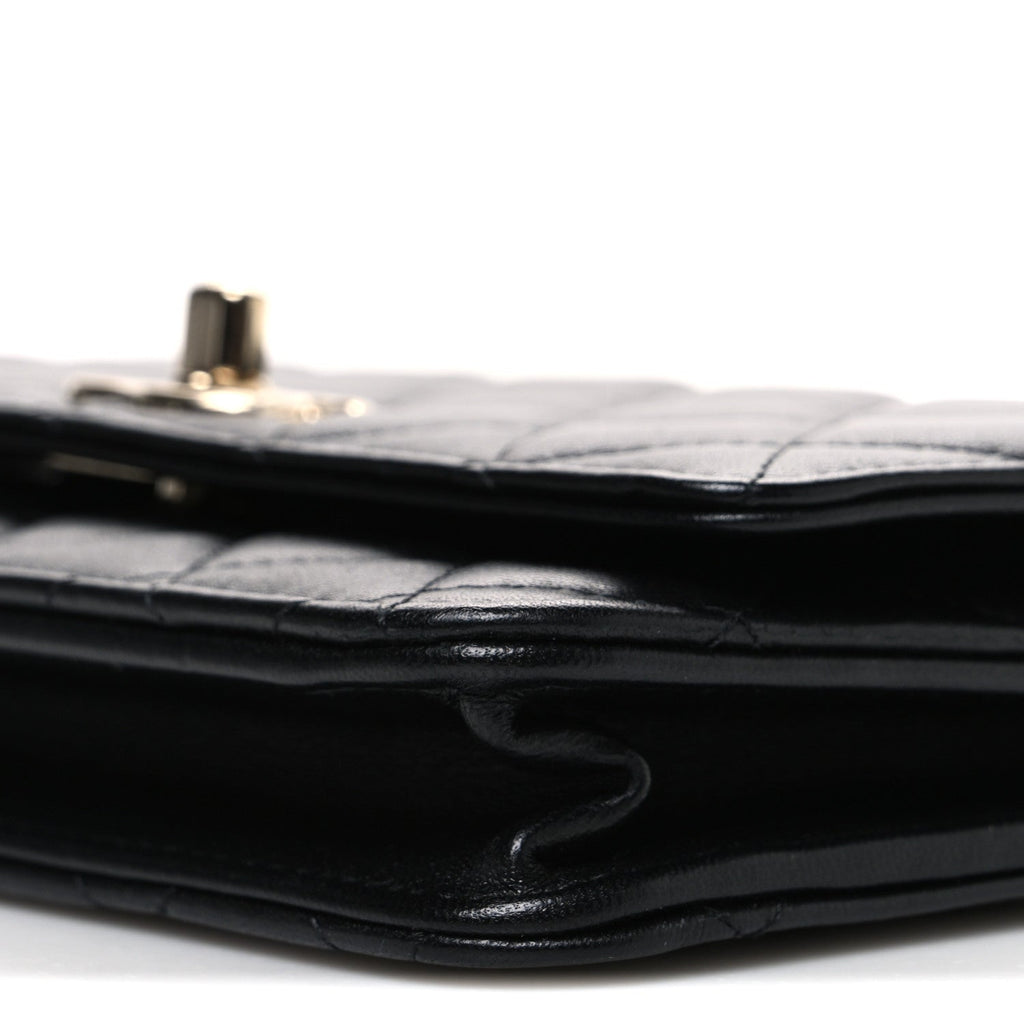 Lambskin Quilted Trendy CC Wallet On Chain WOC Black