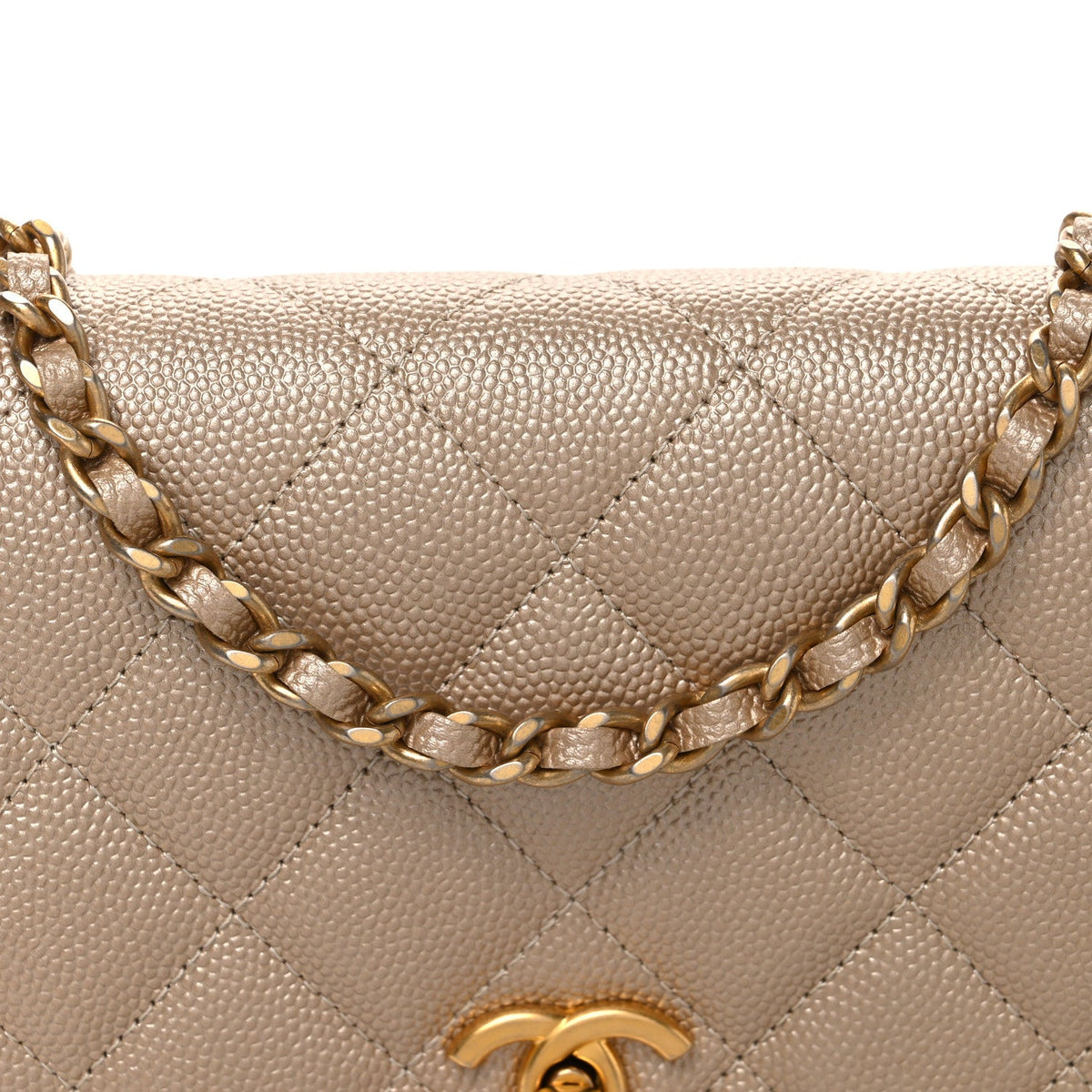 Metallic Caviar Quilted Coin Wallet On Chain WOC Gold