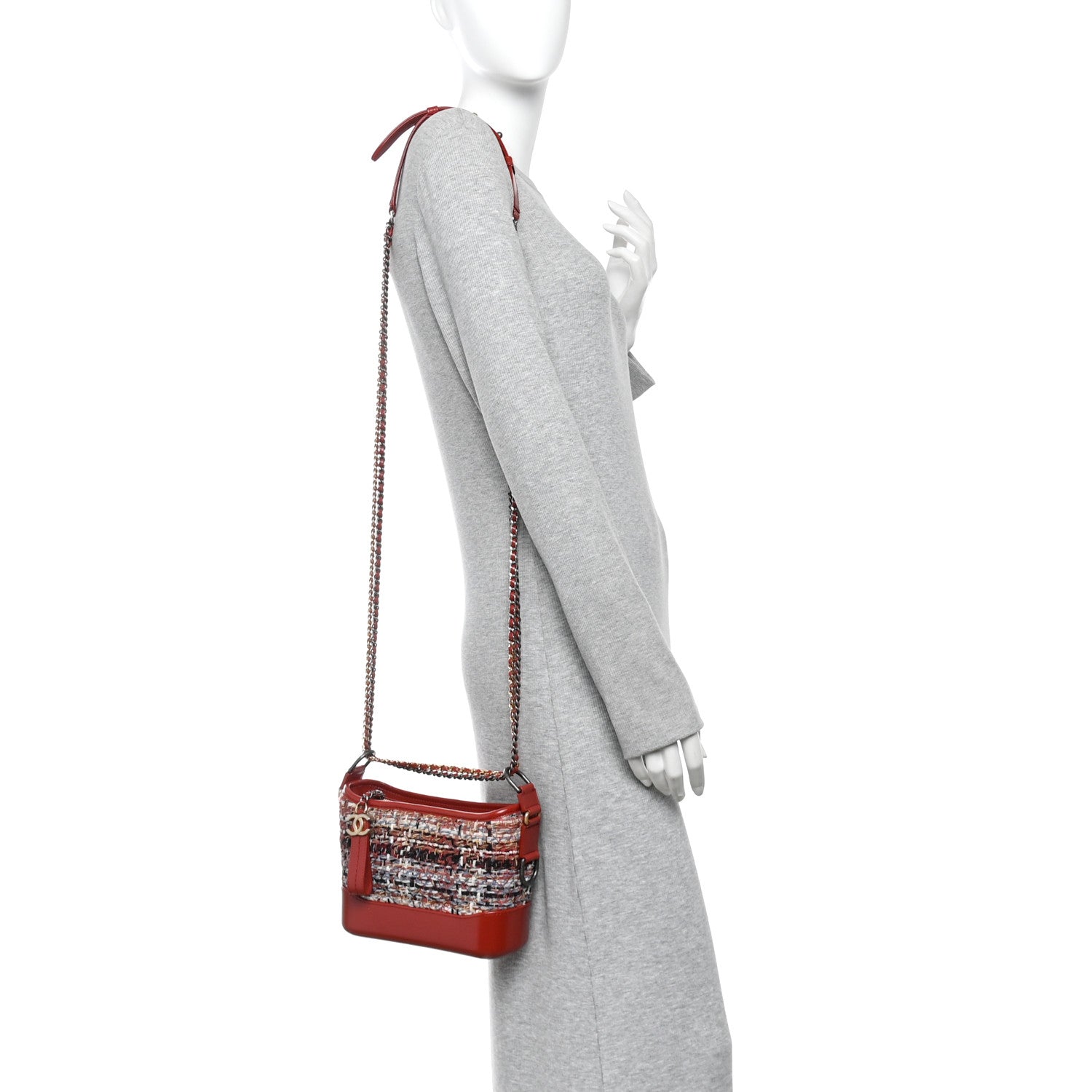 Tweed Calfskin Small Gabrielle Hobo Red
