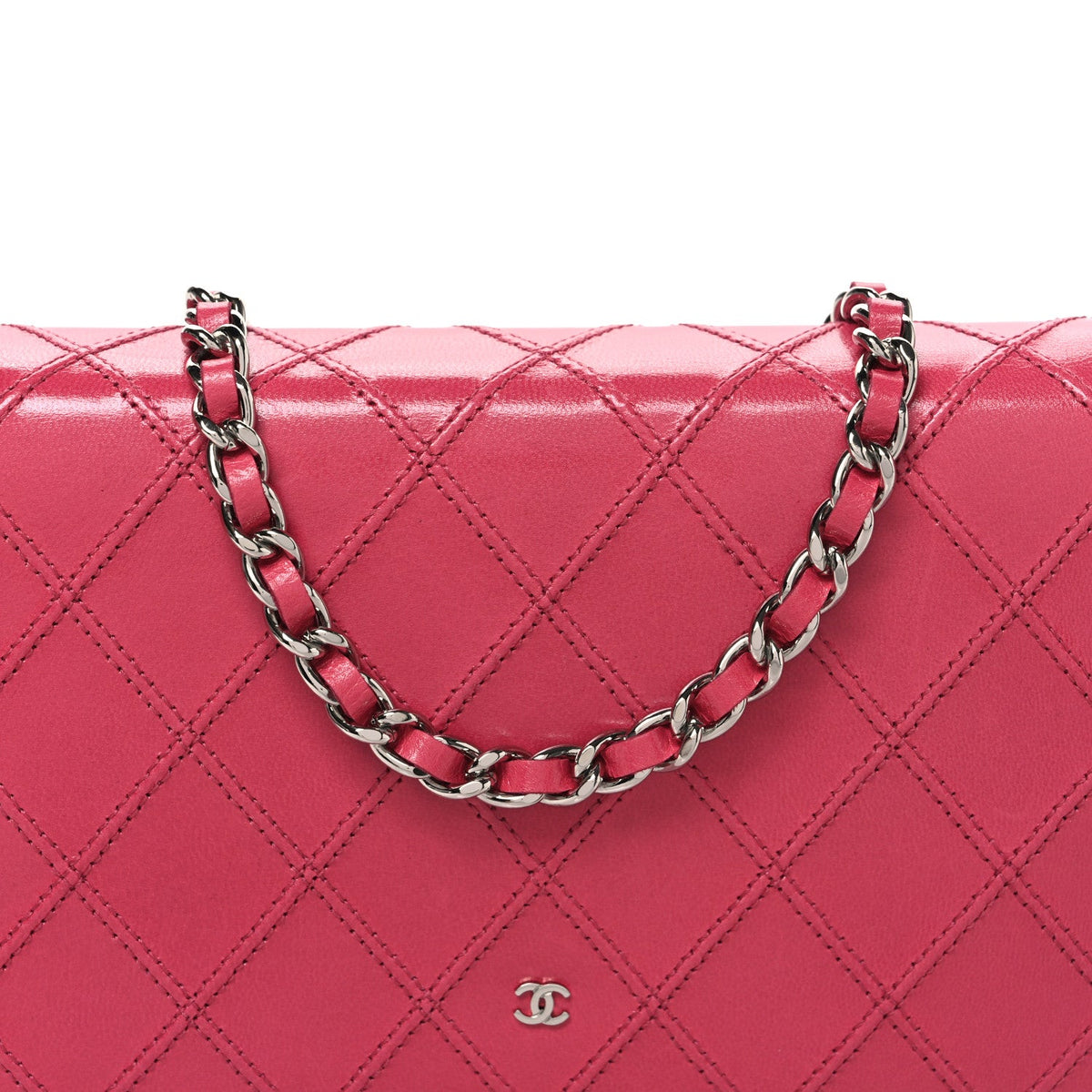 Lambskin Diamond Stitched Wallet On Chain WOC Pink