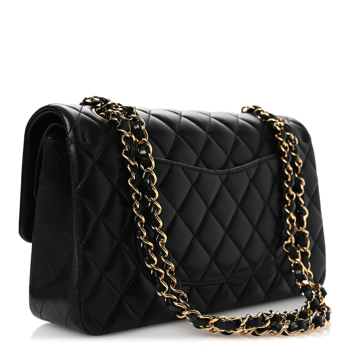 Lambskin Quilted Medium Double Flap Black