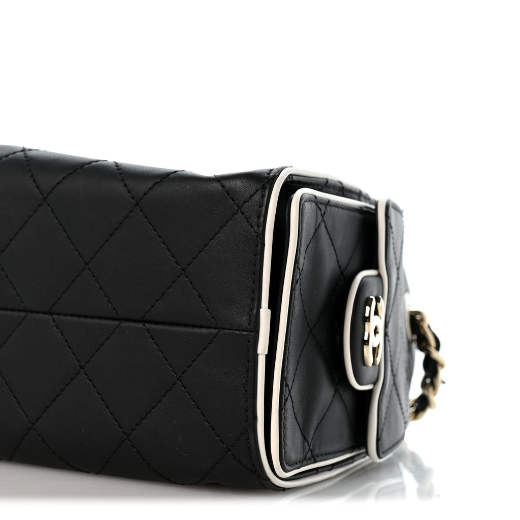 Calfskin Quilted Mini Chanel 25 Handbag Black White