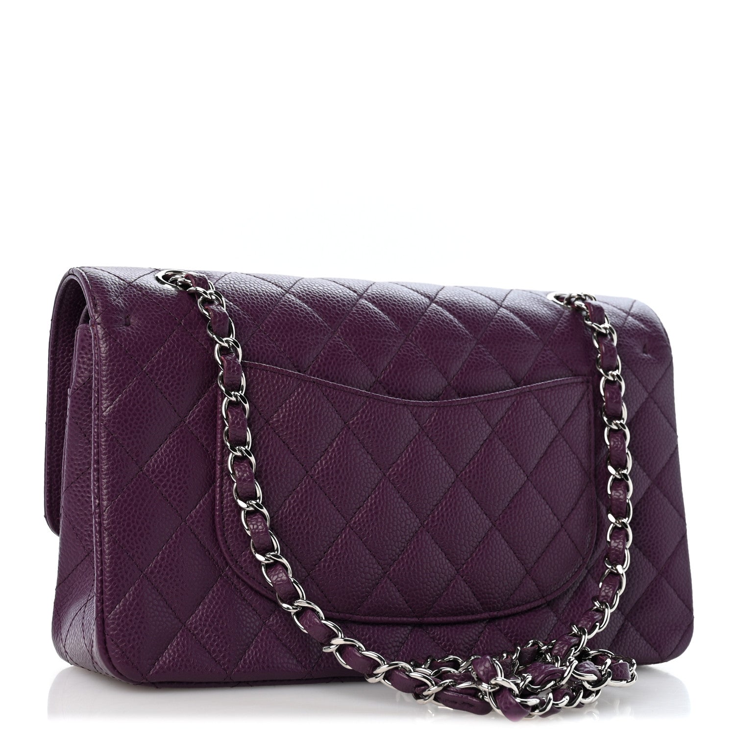 Caviar Quilted Medium Double Flap Purple